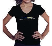Fight Like Ukrainians Camisa negra de Cuello en V para mujer Size M