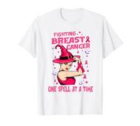 Fighting Breast Cancer One Spell At A Time Witches Wear Pink Camiseta gráfica económica, Hombre, Blanco, M