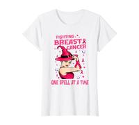Fighting Breast Cancer One Spell At A Time Witches Wear Pink Camiseta gráfica económica, Mujer, Blanco, M