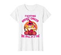 Fighting Breast Cancer One Spell At A Time Witches Wear Pink Camiseta gráfica económica, Mujer, Blanco, M