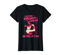 Fighting Breast Cancer One Spell At A Time Witches Wear Pink Camiseta gráfica económica, Mujer, Negro, M