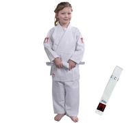 FIGHTING FILMS Kimono de judo infantil de tela de 185 g, algodón de, cinturón blanco, talla 100 cm, blanco, 4 años
