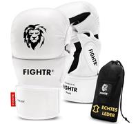 FIGHTR® MMA Pro Sparring Guantes de piel auténtica con el mejor ajuste para máxima estabilidad, acolchado extra grueso, para sparring, MMA, kickboxing y artes marciales, incluye bolsa de transporte,