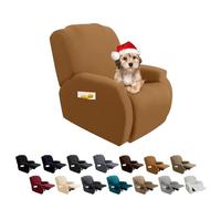 FIGOOO Funda de Sillón Relax Reclinable 4-Piezas Funda para Sofá 1 Plaza Relax Elásticas Universal Ajustables Lavables Fundas Protector de Sillón Chivas con Bolsillo,Camello