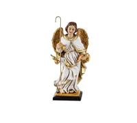 Figura Arcangel San Rafael Vestido Beige y Dorado de Resina Pintado a Mano (15 cm)