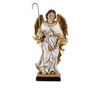 Figura Arcangel San Rafael Vestido Beige y Dorado de Resina Pintado a Mano (20 cm)