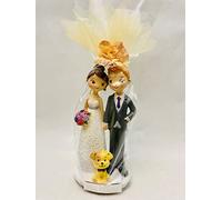 Figura Boda Tarta GRABADA muñecos novios con Perro mascota personalizada con nombres y fecha para pastel