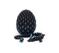 Figura coleccionable de dragón negro luminoso impreso en 3D con cuerno azul y huevo de dragón, regalo para decoración de escritorio ejecutivo en casa, oficina