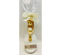 Figura comunión niña tarta PEQUEÑA original decorada y PERSONALIZADA con nombre y fecha muñeco pastel descalza