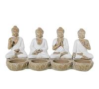 Figura de 4 budas con palmatorias de Resina Blanco y Natural 11x22x8 cm