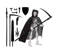 Figura de acción del cráneo, figura de juguete esqueleto | Escultura de acción de cráneo de múltiples juntas | Modelo posable con kit de ensamblaje de sombreros, abrigo y batalla para adultos