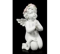 Figura de ángel blanco rezando con cruz y rosario 17,5 cm | querubines putte decoración amor