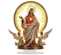 Figura de ángel de alas de oración, acrílico duradero a prueba de agua, estatua de ángel con cadena de luces, conmemorativo de guardián con serena, pose de oración y luz suave, para decoración de