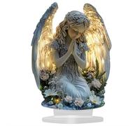 Figura de ángel de alas de oración, acrílico duradero a prueba de agua, estatua de ángel con cadena de luces, conmemorativo de guardián con serena, pose de oración y luz suave, para decoración de