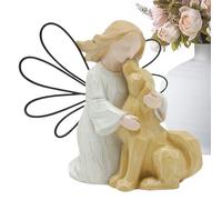 Figura de ángel de perro, estatua de perro ángel - Estatua de niña de resina con cachorro - Figuras conmemorativas de perros Ángel de la Amistad PuppyMemorials Estatua pintada a mano Simpatía por el p