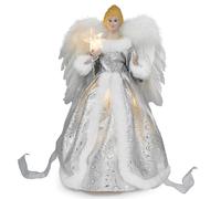 Figura de Ángel para Árbol de Navidad, Decoración de Interiores Con Alas de Plumas, 12.6 Pulgadas (Plateado)