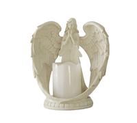 Figura de ángel rezando, estatuas de ángel, estatua de ángel con alas de oración y vela LED sin llama, for sala de estar, comedor, bodas, parejas románticas, adorno decorativo for iglesia(Beige,L)