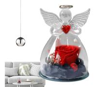 Figura de ángel Rosa - Figura de ángel con Rosa, Flor preservada en Figuras de ángel de Vidrio Regalos - Regalo de Flor para Navidad, Boda, Aniversario, cumpleaños, Acción de Gracias.