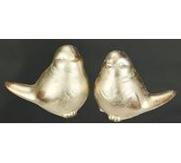 Figura de animales de cerámica, juego de 2 unidades, 12 x 14 x 9 cm, color dorado, estatua de pájaro, estatua de pájaro, decoración de otoño, decoración de Navidad, corona de Adviento, decoración de