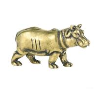 Figura de bronce sólido para hipopótamo en miniatura con base de obsidiana, escultura animal de latón hecha a mano para exhibición de arte