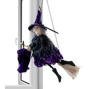 Figura de bruja de Halloween, escoba flotante, accesorio de tela colgante, pieza de disfraz flotante para jardín, configuración espeluznante con uso en patio interior, césped, casa, cosplay, fiesta