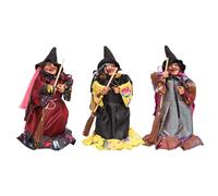 Figura de bruja espeluznante - Muñeca de bruja de expresión de horroro, artesanía decorativa de resina, 3 escobas de escritorio, bruja con cara espeluznante, Haunted House Requent
