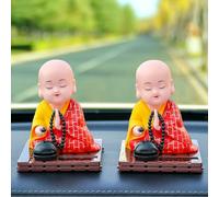 Figura De Buda Con Cabeza Oscilante, Pequeña Figura De Buda Sonriente Con Energía Solar, Decoración Para Salpicadero De Coche, Mini Estatua Monje Que Sacude La Cabeza, Adorno Para La Suerte(S*2)