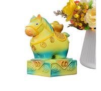 Figura de caballo de año nuevo chino | Escultura de animales de riqueza en plástico duro | Figuras de caballo pequeñas con diseño de cera de jade para la decoración de la mesa del escritorio del hogar