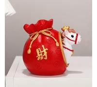 Figura de caballo de resina con bolsa M, adorno de escritorio del año del caballo, decoración roja para oficina en casa, única para coleccionistas (B)