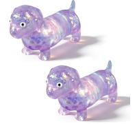 Figura de Cachorro Transparente Colorida, Juguete Suave de Alivio de Estrés, Juguete para Apretar para Niños y Adultos, para TDAH, Autismo(Naranja, Morado)