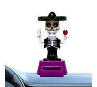 Figura de calavera solar: muñeca de tablero de resina, juguete de esqueleto de baile divertido, creativo de escritorio, decoración interior de autos de Halloween, cabezal automática de sacudida