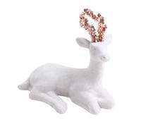 Figura de Ciervo Sentado de Terciopelo de Navidad de 19 cm, Adorno de Reno Flocado Blanco con Cuernos de Lentejuelas y Purpurina, decoración Festiva de Mesa para Chimenea, Estante, Centro de Mesa y