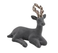 Figura de Ciervo Sentado de Terciopelo de Navidad de 19 cm, Adorno de Reno Flocado Gris con Cuernos de Lentejuelas y Purpurina, decoración Festiva de Mesa para Chimenea, Estante, Centro de Mesa y