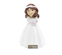 Figura de comunión niña para pastel PERSONALIZADA con placa grabada. Modelo fajin lila