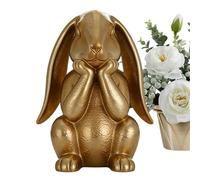 Figura de conejito dorado - Conejo pensante de 24 x 14 x 12 cm, de Pascua de resina, estatua de conejito de primavera con acabado en oro pulido | Acento decorativo de conejo para la mesa de com
