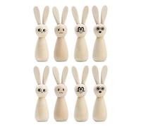 Figura de conejo de madera sin terminar, juego de estatuas de conejo de Pascua, 9 x 3 x 2,5 cm, muñeca de pinza, 8 figuras de conejo artesanal, decoración de pintura de fiesta, decoración de madera