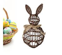 Figura de conejo de Pascua - 10x10x20cm Figura de conejito de Pascua, Artificial Rattan Woven Bunny Statue con , conejo Tabletop Sculpture For Home Apartment Farmhouse Patio Garden Courtyard Porch