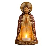 Figura De Cristo - Portavelas, Decoración De Resina, De Fe | Acento Religioso De Escritorio, Escultura De Exhibición para El Hogar, Estilo Sagrado Clásico para Sala De Estar, Áreas De Oración D