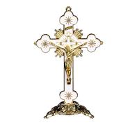 Figura de crucifijo de pie Jesucristo en cruz estatua para la iglesia de oficina coleccionable (blanco)