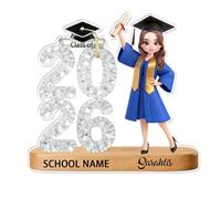 Figura de dibujos animados con temática de graduado personalizado, placa acrílica única, regalos decorativos conmovedores de familiares y amigos, nombre personalizado, decoración del hogar para hijo e