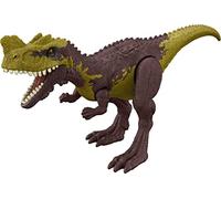 Figura de Dinosaurio Jurassic World Strike Attack Genyodectes con articulaciones móviles y función de Golpe único, Regalo de Juguete con Juego físico y Digital