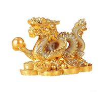 Figura de dragón de resina china Feng Shui adorno que representa poder y riqueza para el hogar y espacios de trabajo (oro S)