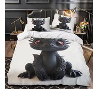 Figura de dragón Impresión 3D 3 piezas funda de colchón Lindo estilo de dibujos animados funda de edredón microfibra cierre cremallera antiácaros para bebés adolescentes adultos Double（200x200cm）