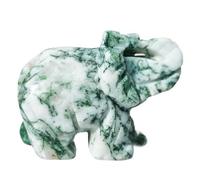 Figura de elefante de cristal natural | Tallado en piedra semipreciosa | Adorno de elefante de jade blanco(Greendot,2inch)