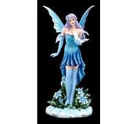 Figura de elfo de invierno Melly con hurón blanco, 26 cm, piedra artificial, pintado a mano, paisaje invernal, vestido azul