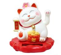 Figura de gato de la suerte agitando impulsada por la luz solar para un flujo de energía positivo en tu espacio vital (2313-blanco)