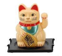 Figura de gato de la suerte agitando la fortuna con energía solar, figura de Maneki Neko con lingote dorado, estatua de gato de riqueza Feng Shui para decoración del salpicadero del automóvil