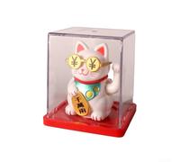 Figura de gato de la suerte alimentado por energía solar, Maneki Neko agitando automáticamente de 2 pulgadas, movimiento activado por luz sin batería, encantador adorno de escritorio para decoración