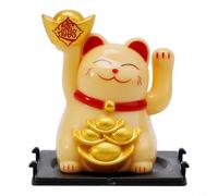 Figura de gato de la suerte con movimiento automático solar de 2 pulgadas para encimera de coche y tienda, símbolo de Feng Shui para prosperidad y decoración de energía positiva (amarillo)