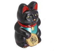 Figura de gato eléctrico, ondulante, afortunado, gato, 6 pulgadas, estatua de gato de señas, Maneki Neko, dije dorado de la fortuna Feng Shui adecuado (negro)